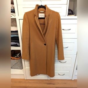 Babaton virgin wool blend long coat. Camel colour xxs